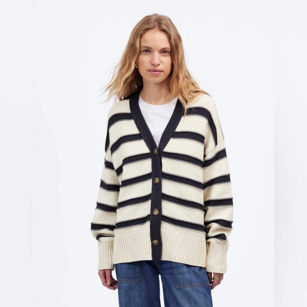NWOT Madewell Oversized Cotton Cardigan in Cream and Navy Stripe - Plus 2X